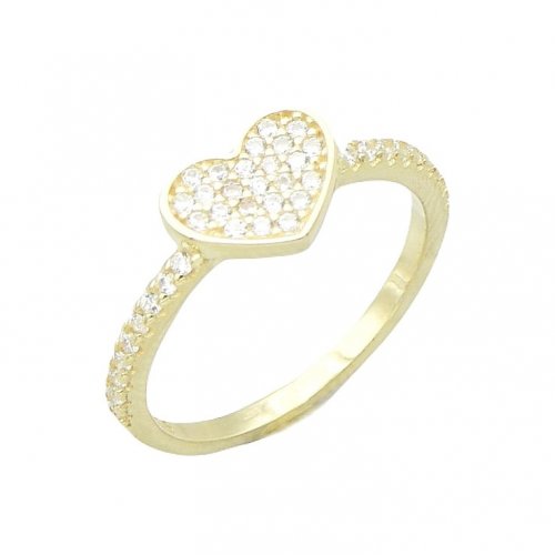 Prsteň srdce s kamienkami striebro 925/1000 pozlátené - Velikost prstenu: 60