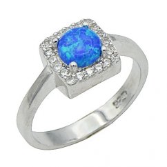 Prsten s modrým opálem a zirkony