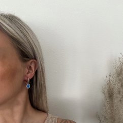 Náušnice kroužky stříbro 925/1000 rhodiované s modrým opálem a zirkony