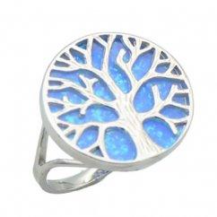 Strieborný prsteň strom života s modrým opálom