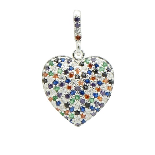Stříbrný přívěšek srdíčko s barevnými zirkony