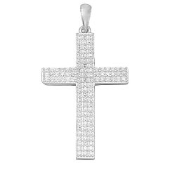 Strieborný prívesok krížik 48mm so zirkónmi