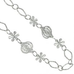 Stříbrný rhodiovaný náramek zdobený květy s prodloužením
