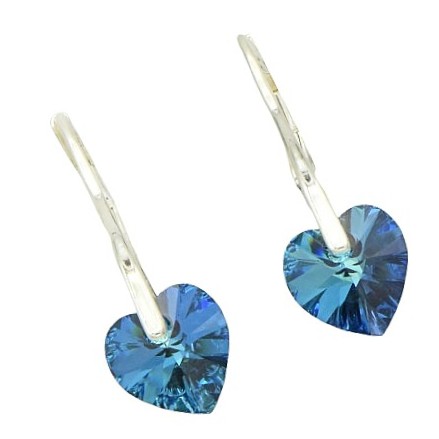 Stříbrné náušnice Swarovski bermuda blue srdce 25mm