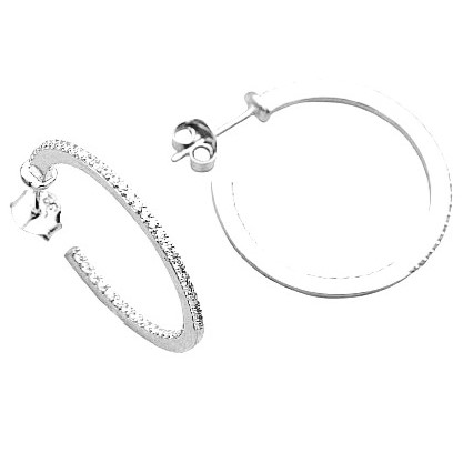 Stříbrné náušnice kruhy s kamínky 25mm rhodiované