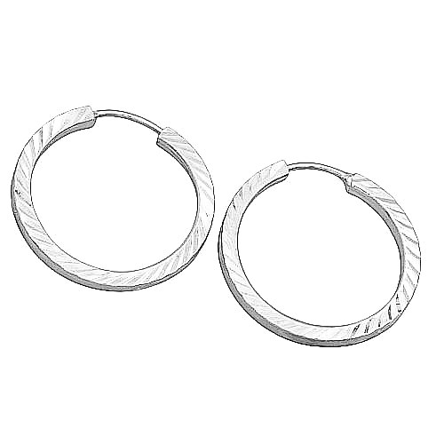 Stříbrné rhodiované vzorované náušnice kruhy 18mm, šířka 2mm