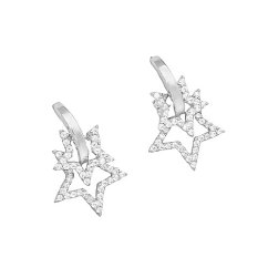 Stříbrné rhodiované náušnice kroužky s hvězdičkami