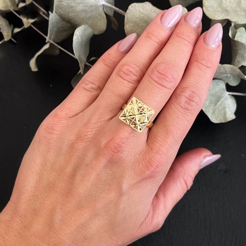 Stříbrný prsten luxusní pozlacený - Velikost prstenu: 54