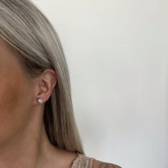 Stříbrné náušnice  s bílým opálem na puzetu stříbro 925/1000 rhodiované