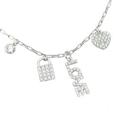 Rhodiovaný náhrdelník s príveskami s motívom lásky so zirkónmi