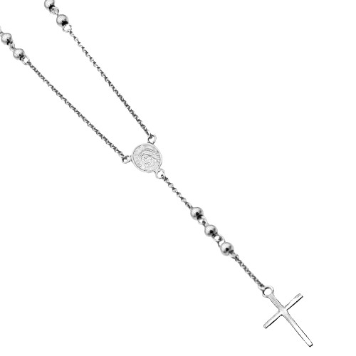 Rhodiovaný růženec s madonkou a křížkem stříbro 925/1000 délka 45,5 - 51 cm
