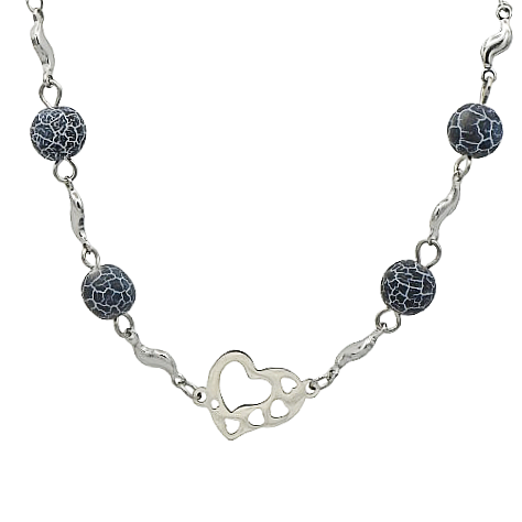 Náramek z chirurgické oceli se srdíčkem a minerály z achátu nastavitelný