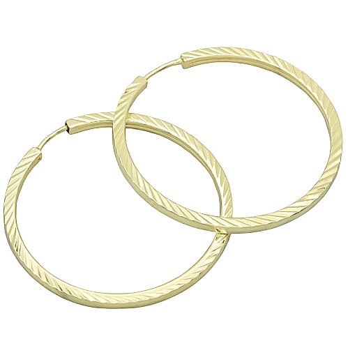 Stříbrné pozlacené vzorované náušnice kruhy 57mm, šířka 2mm