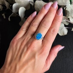 Stříbrný prstýnek modrý opál 10mm