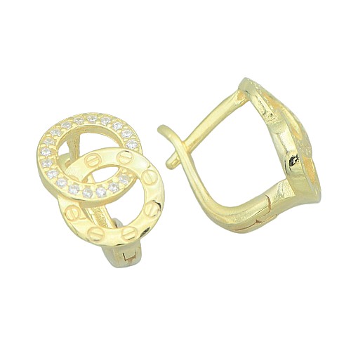 Strieborné náušnice okrúhle luxusné 14mm s kamienkami pozlátené