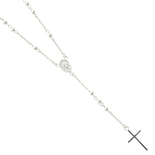 Stříbrný náhrdelník růženec s Pannou Marií a křížkem délka 67cm