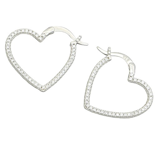 Náušnice strieborné luxusné srdca 23mm rhodiované