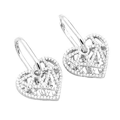 Dámské luxusní rhodiované náušnice srdíčka se zirkony