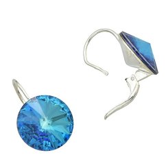 Strieborné náušnice Swarovski 12mm crystal bermuda blue