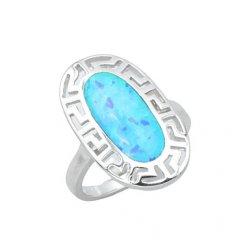 Stříbrný prsten s modrým opálem rhodiovaný