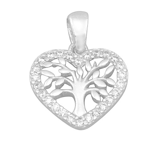 Stříbrný přívěšek srdíčko strom života se zirkony