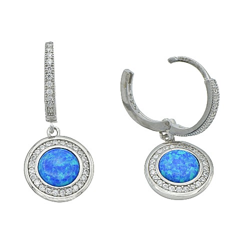 Náušnice krúžky striebro 925/1000 rhodiované s modrým opálom