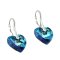 Stříbrné náušnice Swarovski bermuda blue srdce 28mm