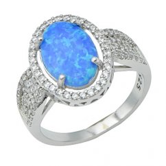 Strieborný prsteň ovál s modrým opálom a zirkónmi