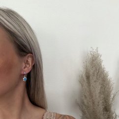 Stříbrné náušnice kytičky s modrým opálem a zirkony stříbro 925/1000 rhodiované