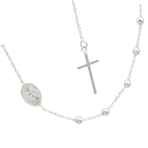 Stříbrný náramek s křížkem a madonkou