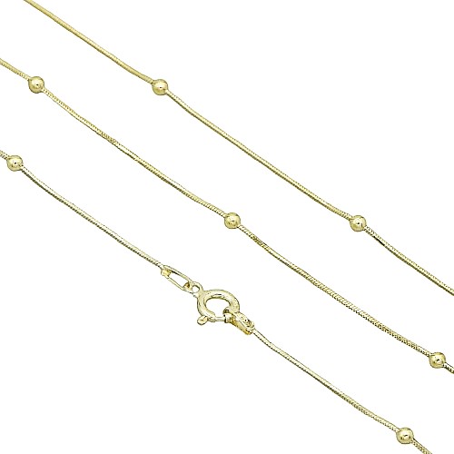 Stříbrný pozlacený řetízek lanko zdobené kuličkami 2mm