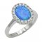Stříbrný prsten ovál s modrým opálem a zirkony
