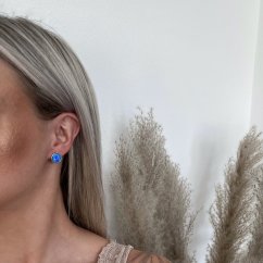 Stříbrné náušnice rhodiované s modrým opálem