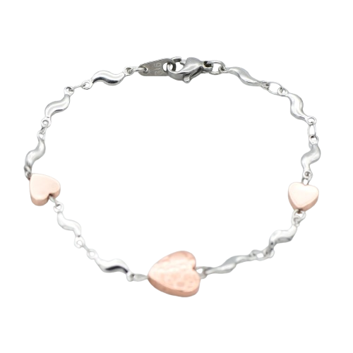 Náramek z chirurgické oceli se srdíčky z nemagnetického hematitu