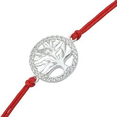 Červený textilní náramek kabbalah strom života ze stříbra 925/1000