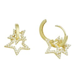 Stříbrné pozlacené náušnice kroužky s hvězdičkami