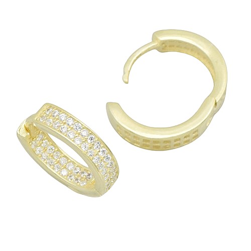 Stříbrné náušnice kruhy 15mm s bílými zirkony stříbro 925/1000 pozlacené