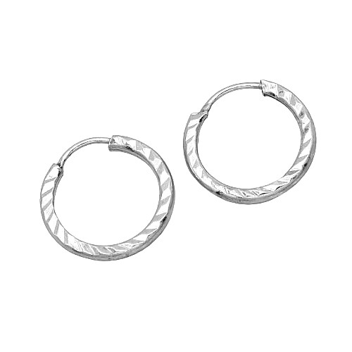 Stříbrné vzorované náušnice kruhy 12mm, šířka 1mm rhodiované