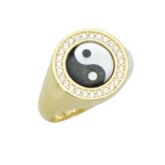 Stříbrný prsten JIN A JANG roztahovací s kamínky pozlacený