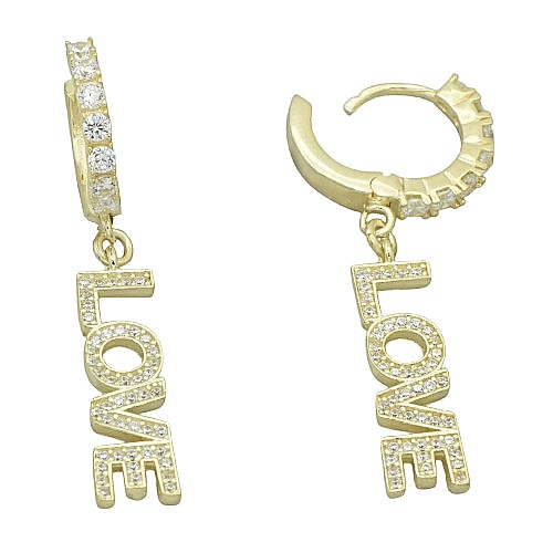 Náušnice pozlacené stříbro kroužky se zirkony a přívěskem lásky