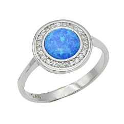 Stříbrný prstýnek modrý opál 12mm rhodiovaný