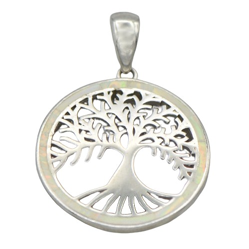 Stříbrný přívěšek strom života s bílým opálem