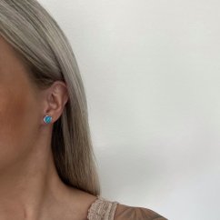 Stříbrné náušnice kulaté s modrým opálem na puzetu stříbro 925/1000 rhodiované