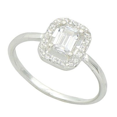 Stříbrný prsten ve tvaru obdélníku s kamínky