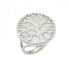 Strieborný prsteň strom života s bielým opálom