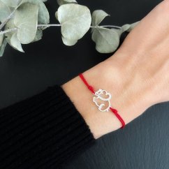 Červený textilní náramek kabbalah slon se zirkony ze stříbra 925/1000