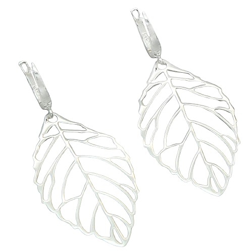 Visiace strieborné náušnice v tvare listu 53mm