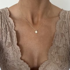 Stříbrný přívěšek pozlacený čtyřlístek s kamínky včetně řetízku