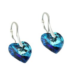 Stříbrné náušnice Swarovski bermuda blue srdce 28mm