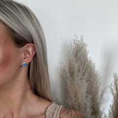 Stříbrné náušnice oválné s modrým opálem a zirkony stříbro 925/1000 rhodiované